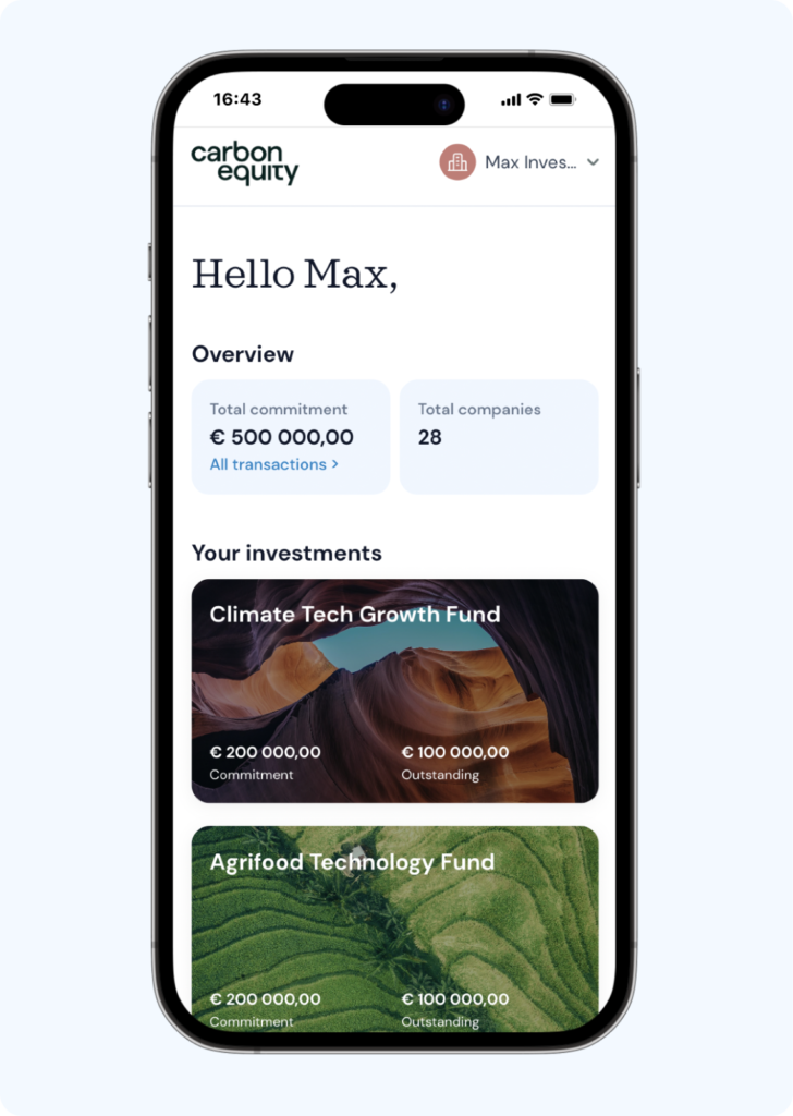 Carbon Equity App interface