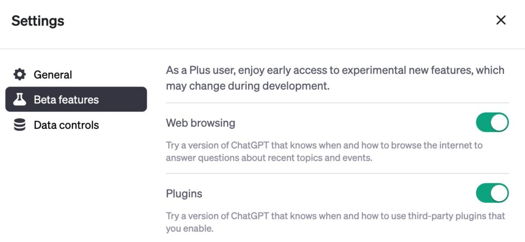 ChatGPT Beta features