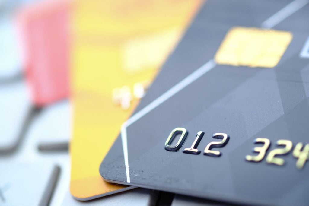 High-quality close-up of credit and debit cards, highlighting technology and security.