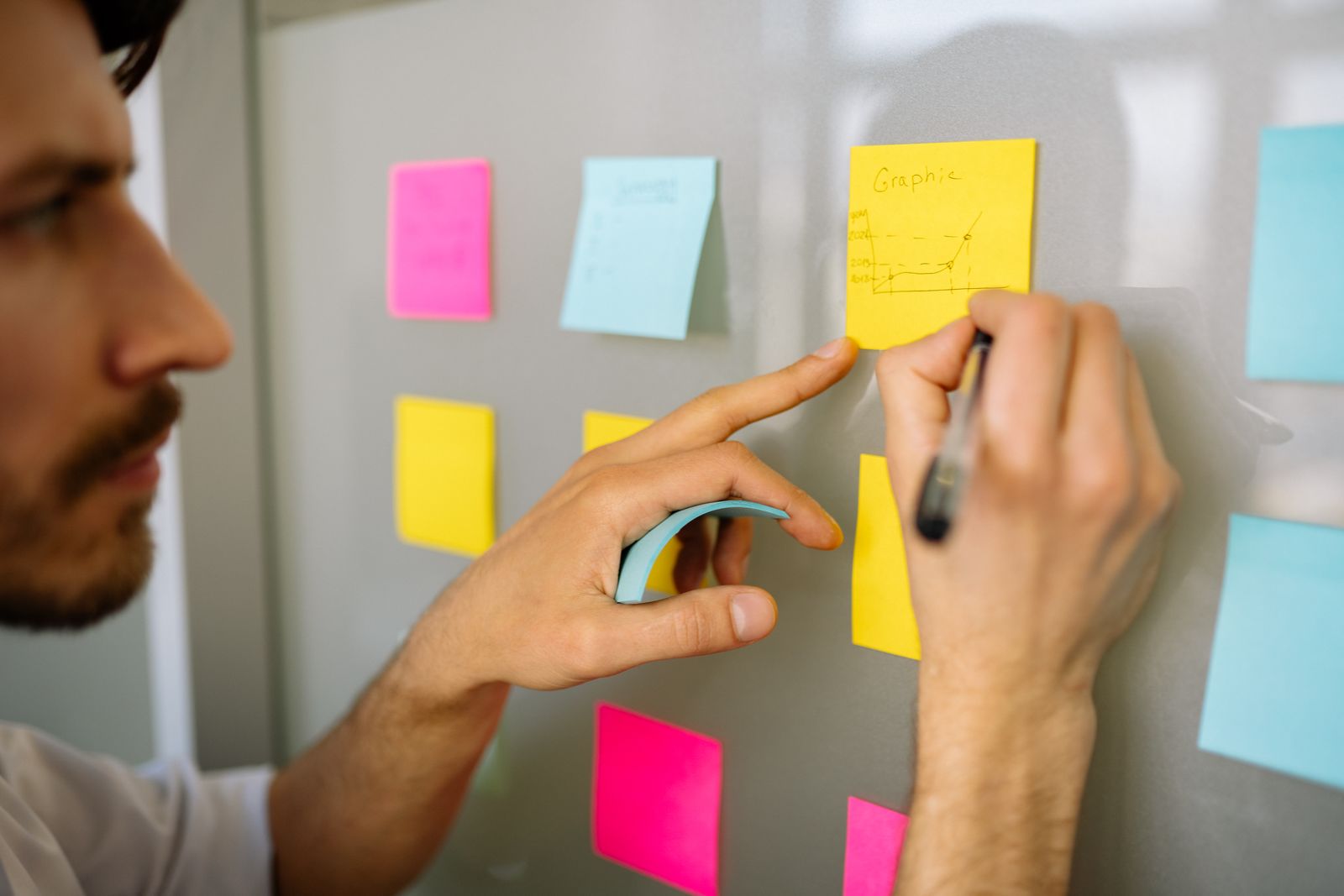 person thinking whiteboard