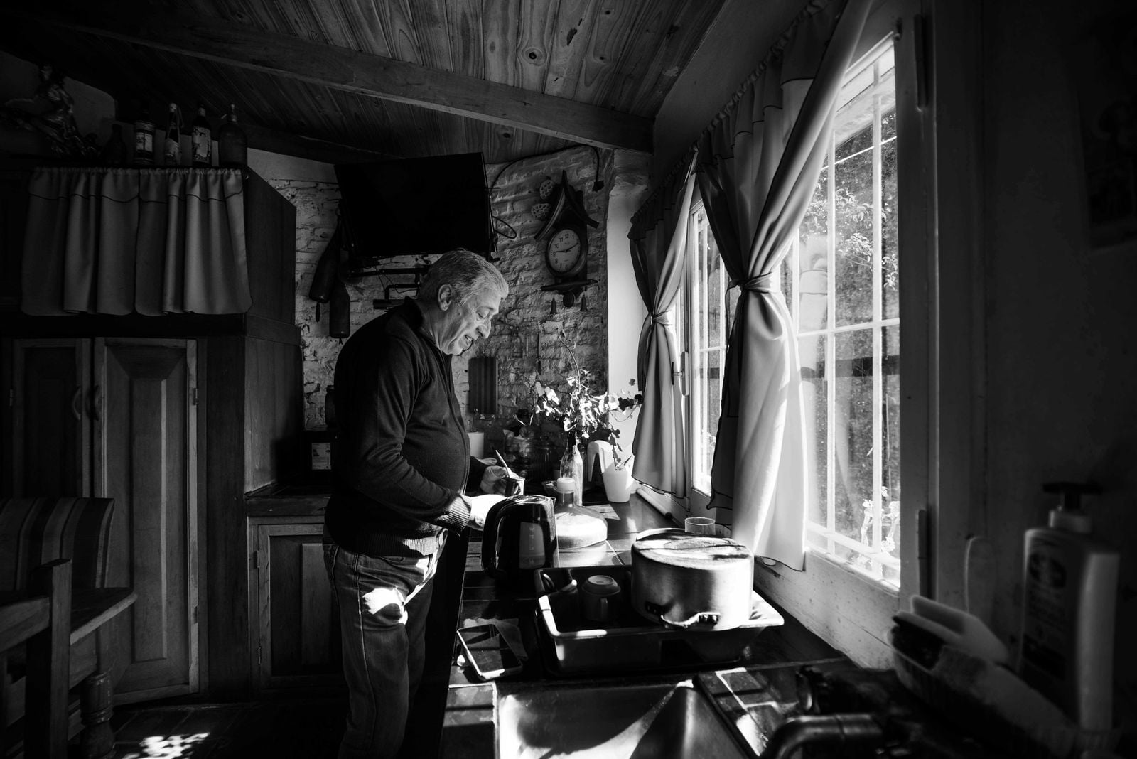 retired man Sunday window