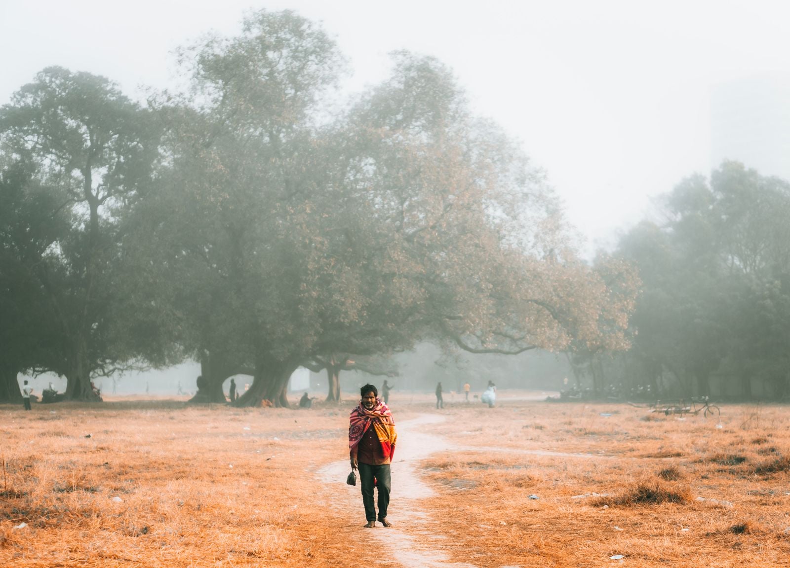 person walking alone morning